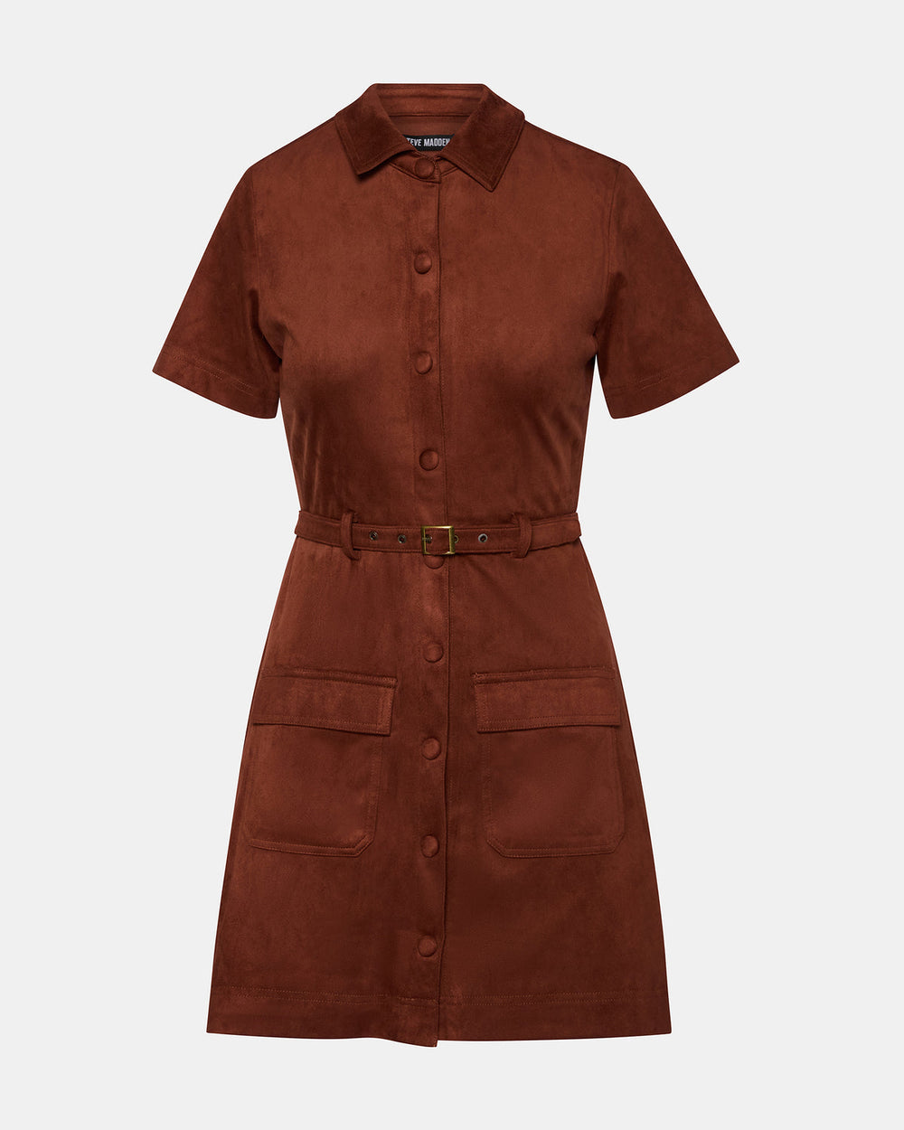 JOLIANA Dark Fig Short-Sleeved Mini Button-Up Women's Dress | Steve Madden on Sale