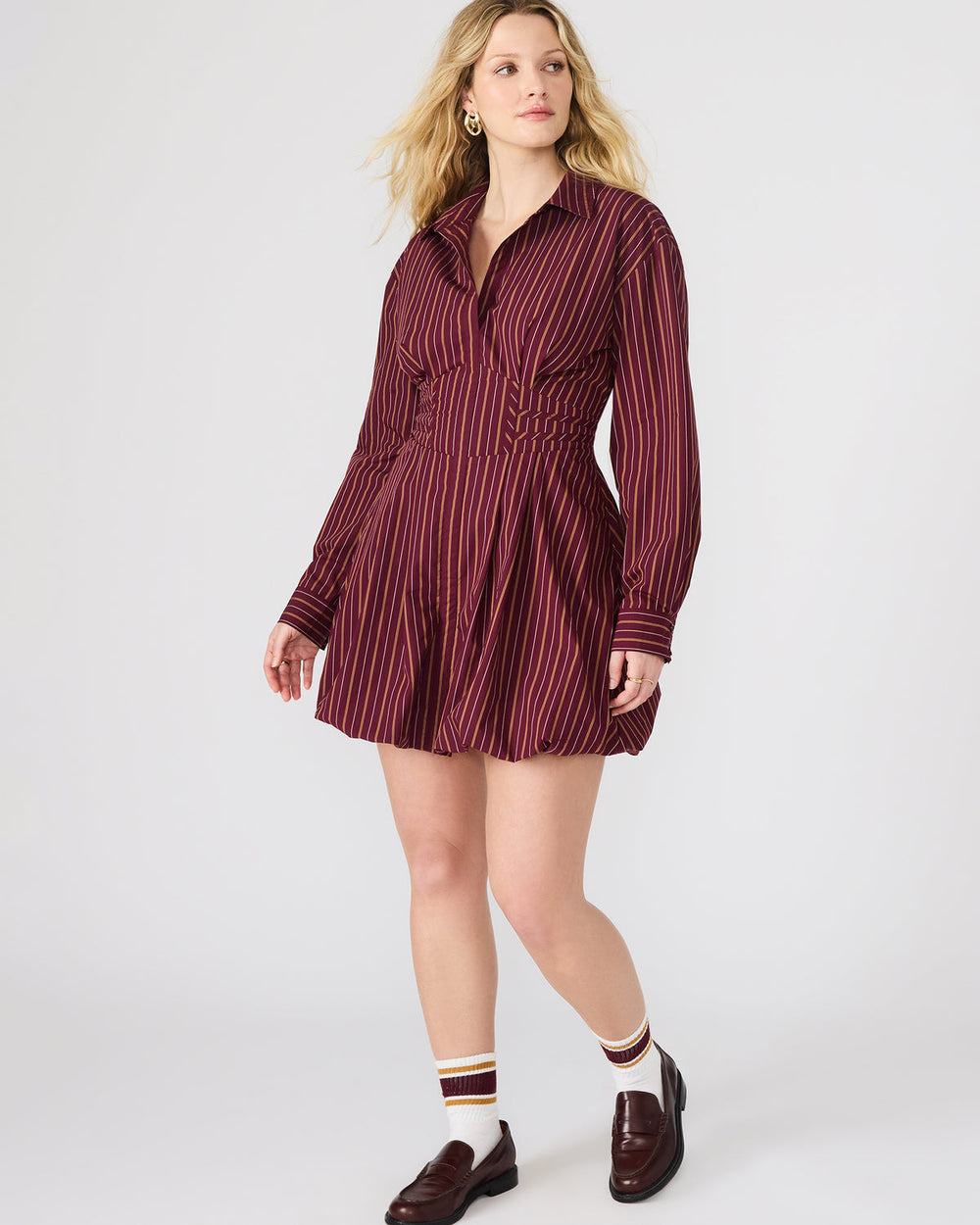 ARIELLE Wine Long-Sleeved Button-Up Bubble Women's Dress | Steve Madden near me