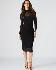 HAILEE Black Long-Sleeved Mesh Pull-On Mock Neck Midi Women's Dress | Steve Madden discount