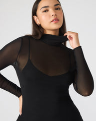HAILEE Black Long-Sleeved Mesh Pull-On Mock Neck Midi Women's Dress | Steve Madden discount