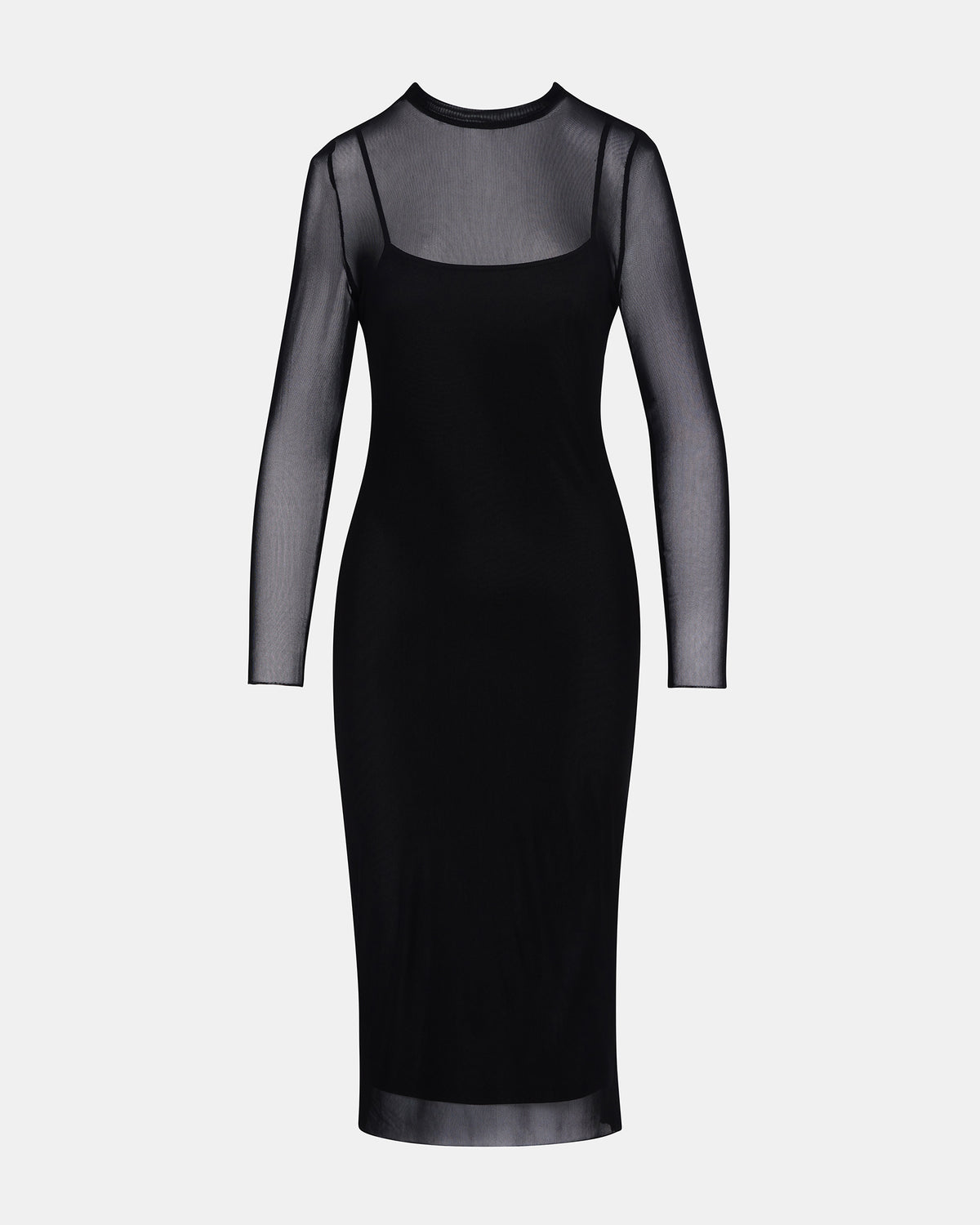HAILEE Black Long-Sleeved Mesh Pull-On Mock Neck Midi Women's Dress | Steve Madden discount