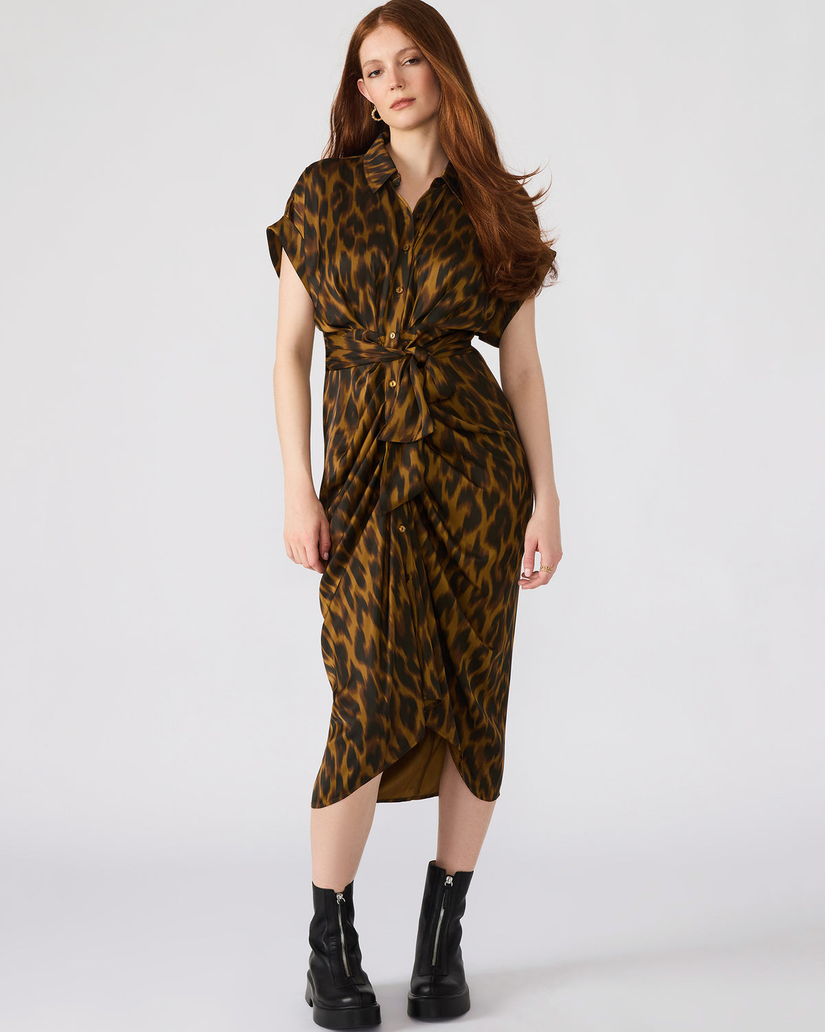 TORI Leopard Button Up Collared Midi Dress | Steve Madden online