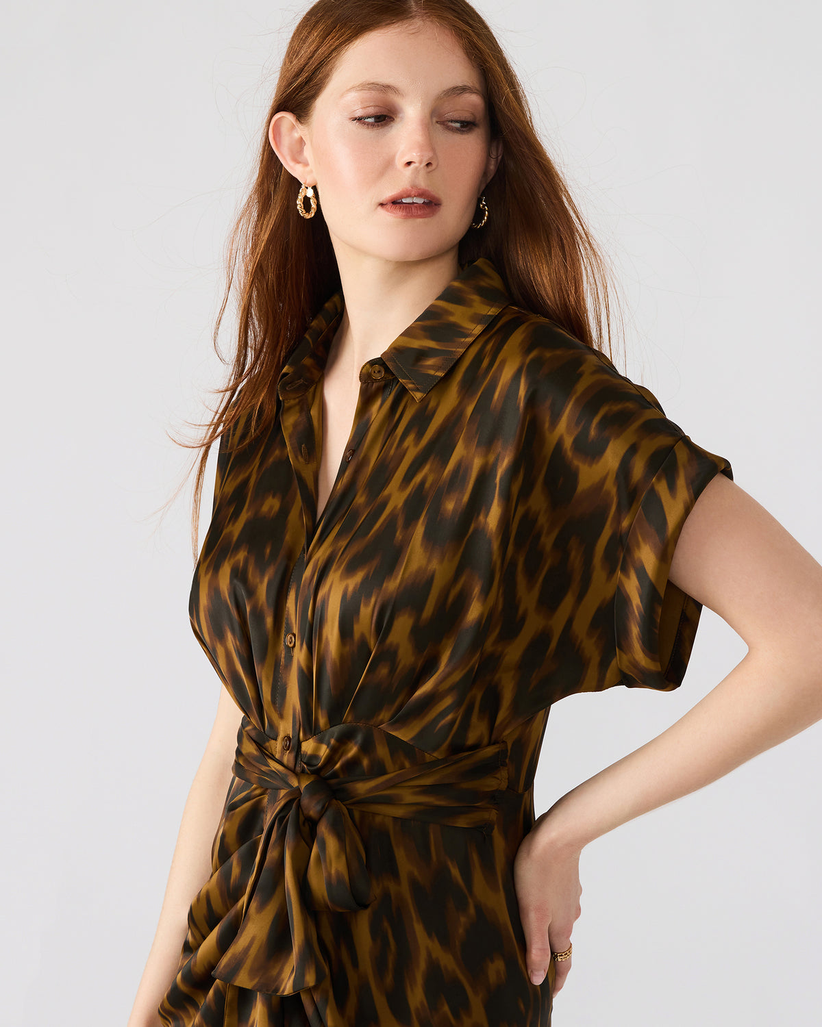 TORI Leopard Button Up Collared Midi Dress | Steve Madden online