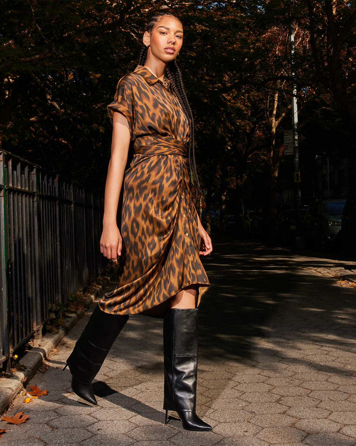 TORI Leopard Button Up Collared Midi Dress | Steve Madden online