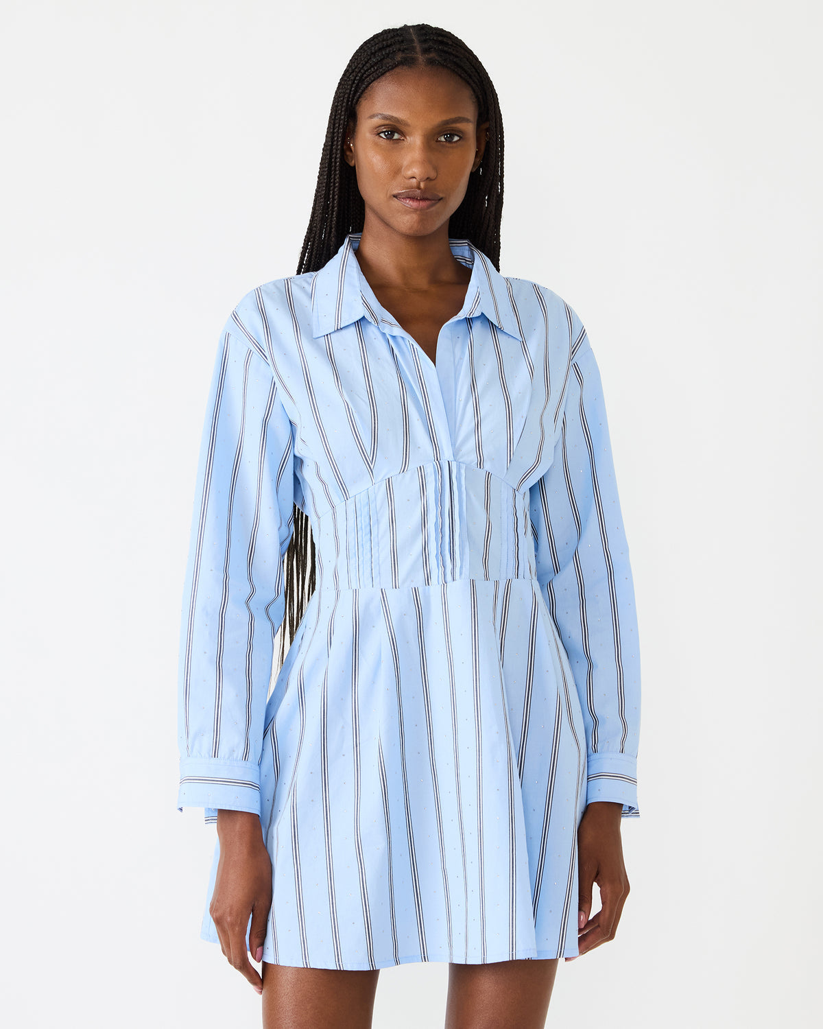 ARIANY Estate Blue Long-Sleeved Collared Neckline Women's Dress | Steve Madden US