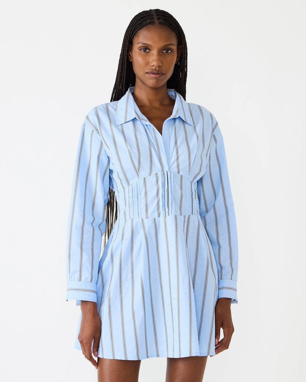 ARIANY Estate Blue Long-Sleeved Collared Neckline Women's Dress | Steve Madden US