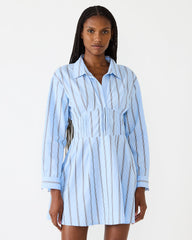 ARIANY Estate Blue Long-Sleeved Collared Neckline Women's Dress | Steve Madden US