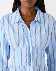 ARIANY Estate Blue Long-Sleeved Collared Neckline Women's Dress | Steve Madden US