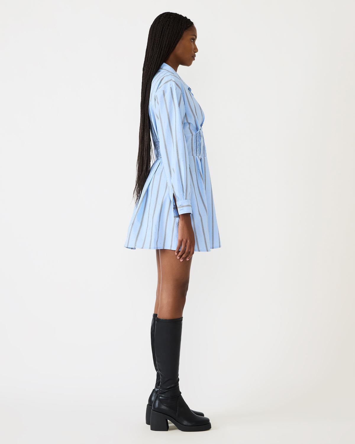 ARIANY Estate Blue Long-Sleeved Collared Neckline Women's Dress | Steve Madden US