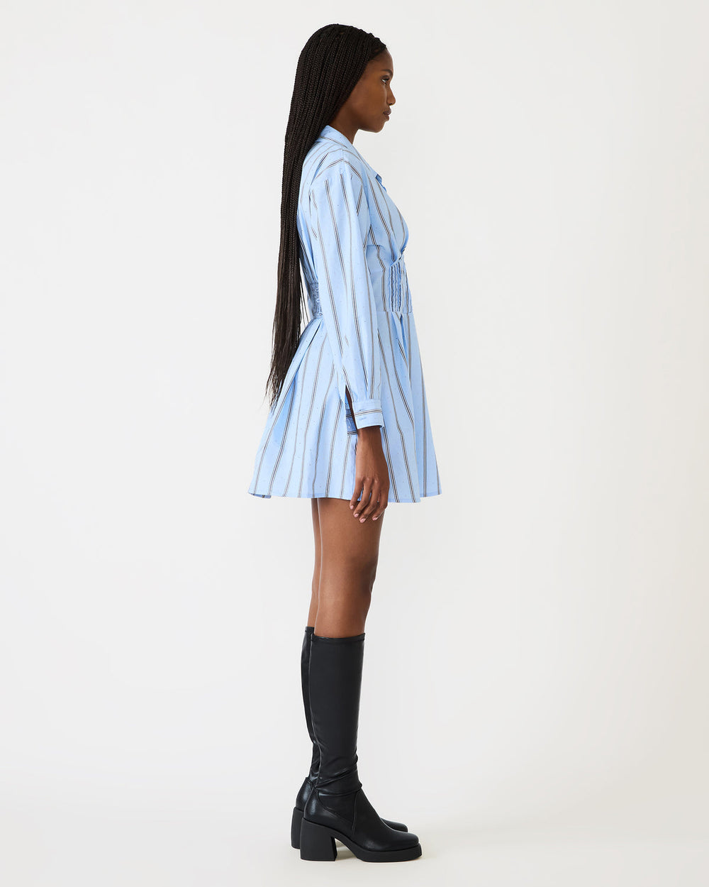 ARIANY Estate Blue Long-Sleeved Collared Neckline Women's Dress | Steve Madden US