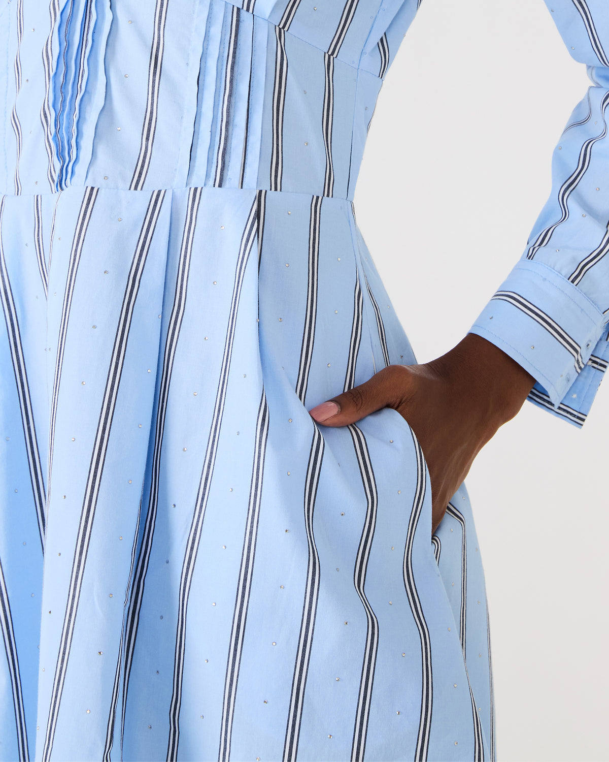 ARIANY Estate Blue Long-Sleeved Collared Neckline Women's Dress | Steve Madden US