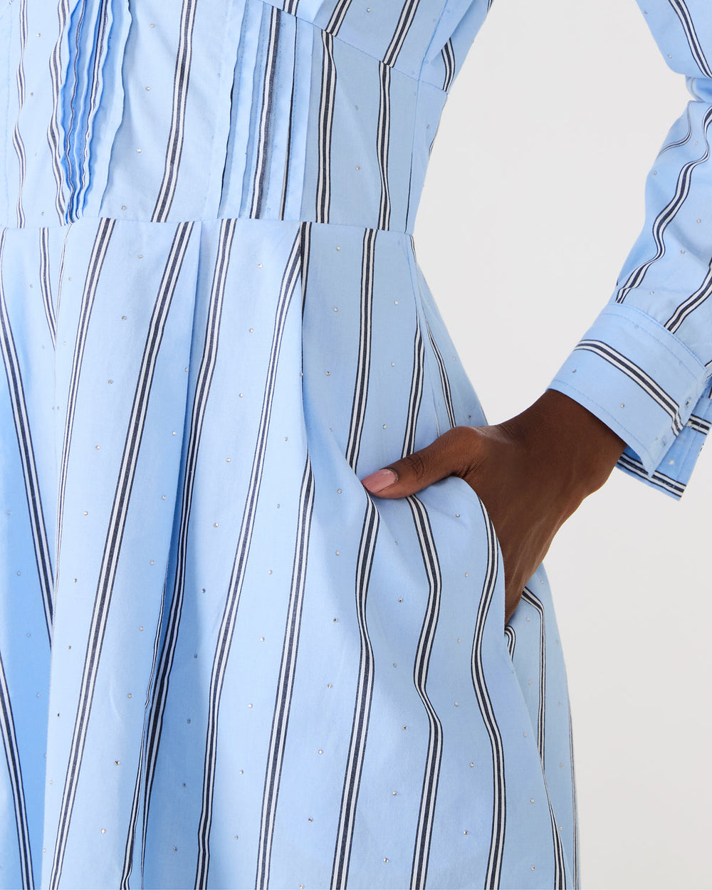 ARIANY Estate Blue Long-Sleeved Collared Neckline Women's Dress | Steve Madden US