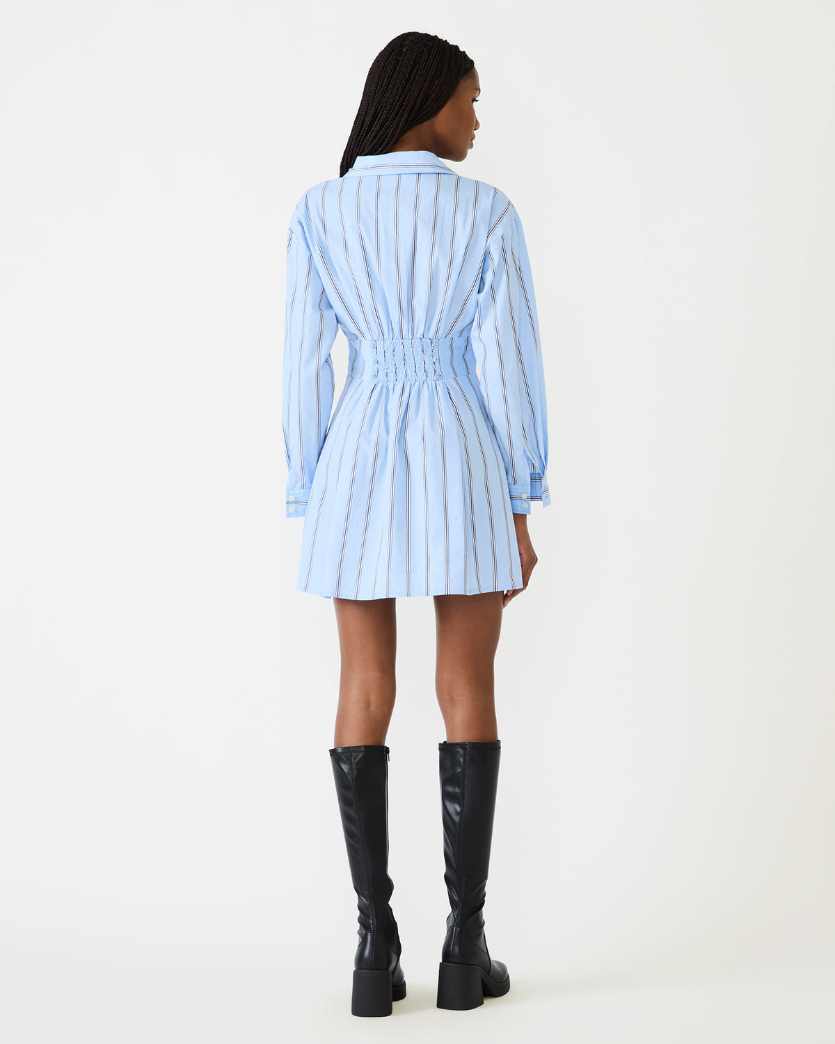 ARIANY Estate Blue Long-Sleeved Collared Neckline Women's Dress | Steve Madden US
