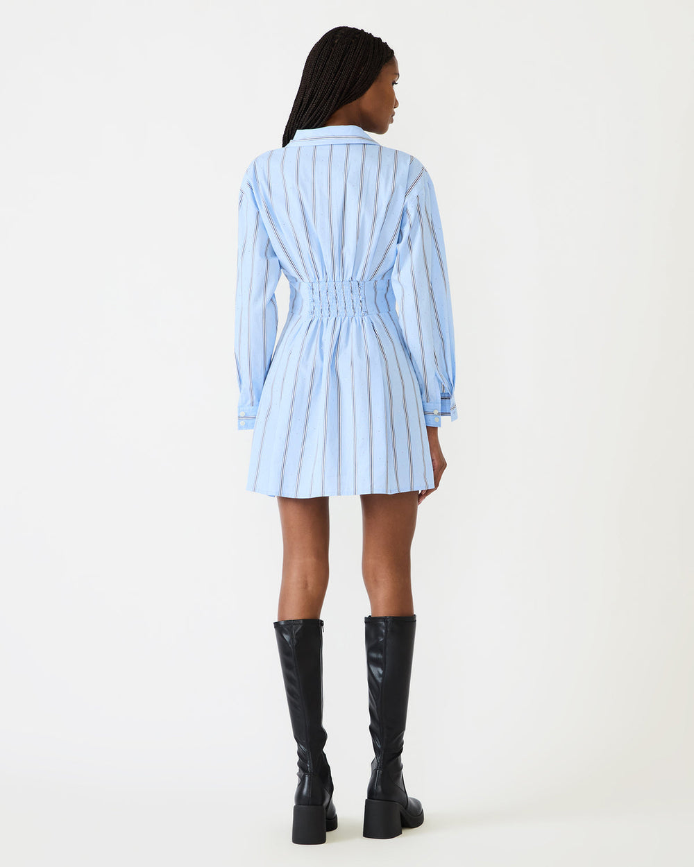 ARIANY Estate Blue Long-Sleeved Collared Neckline Women's Dress | Steve Madden US