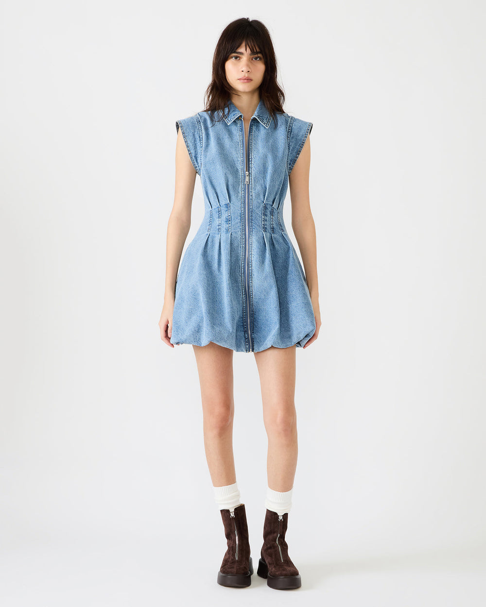 DYANNE Forever Blue Women's Zip-Front Bubble-Hem Dress | Steve Madden Sale