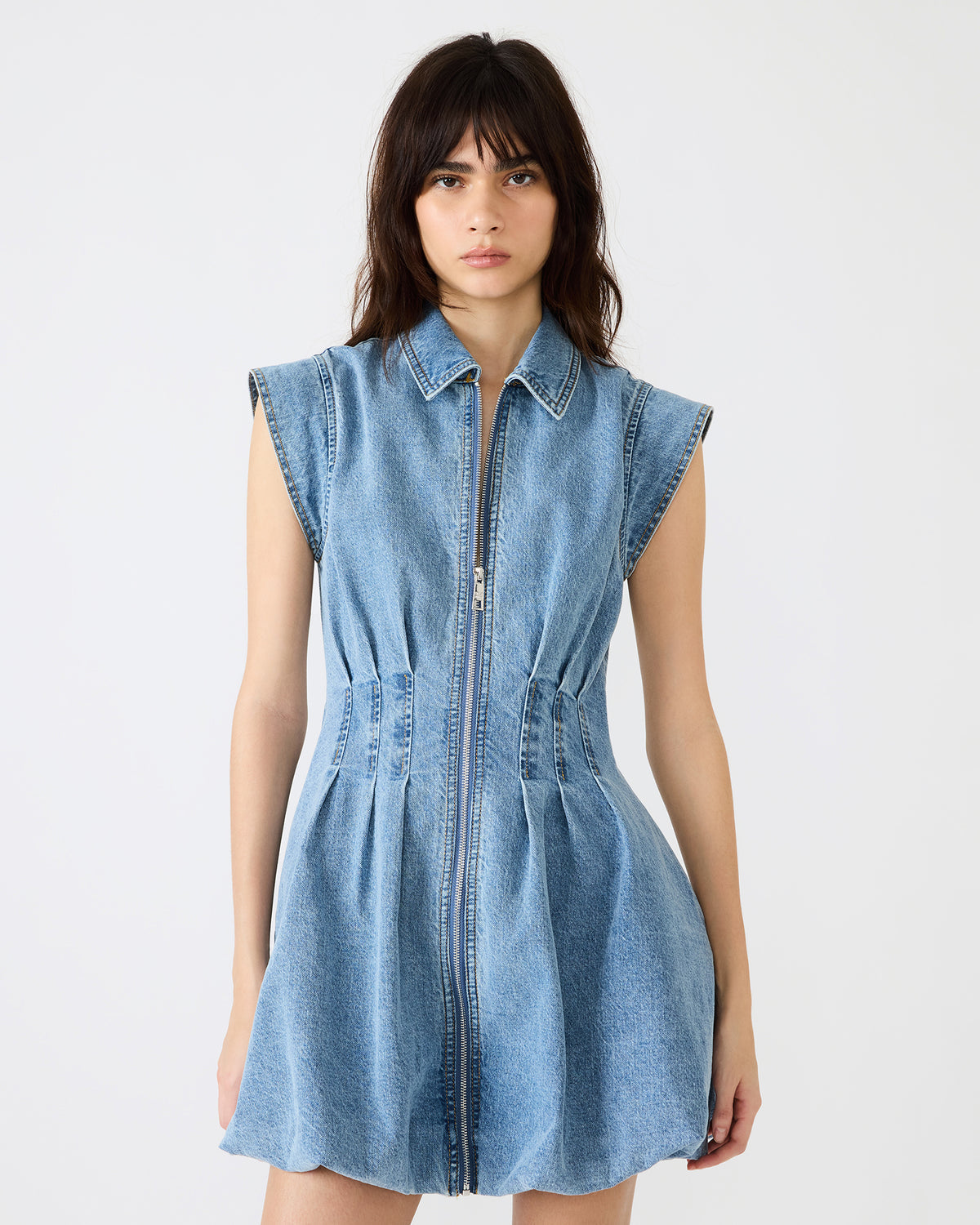 DYANNE Forever Blue Women's Zip-Front Bubble-Hem Dress | Steve Madden Sale