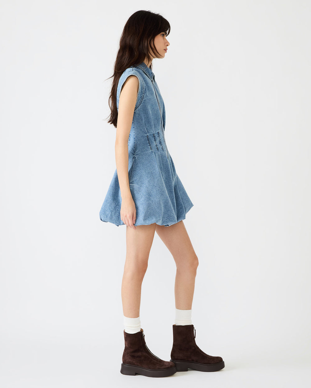 DYANNE Forever Blue Women's Zip-Front Bubble-Hem Dress | Steve Madden Sale