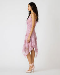 DARIELLA Mauve Shadows Sleeveless Asymmetrical Ruffle Lace Mesh Women's Midi Dress | Steve Madden for Sale