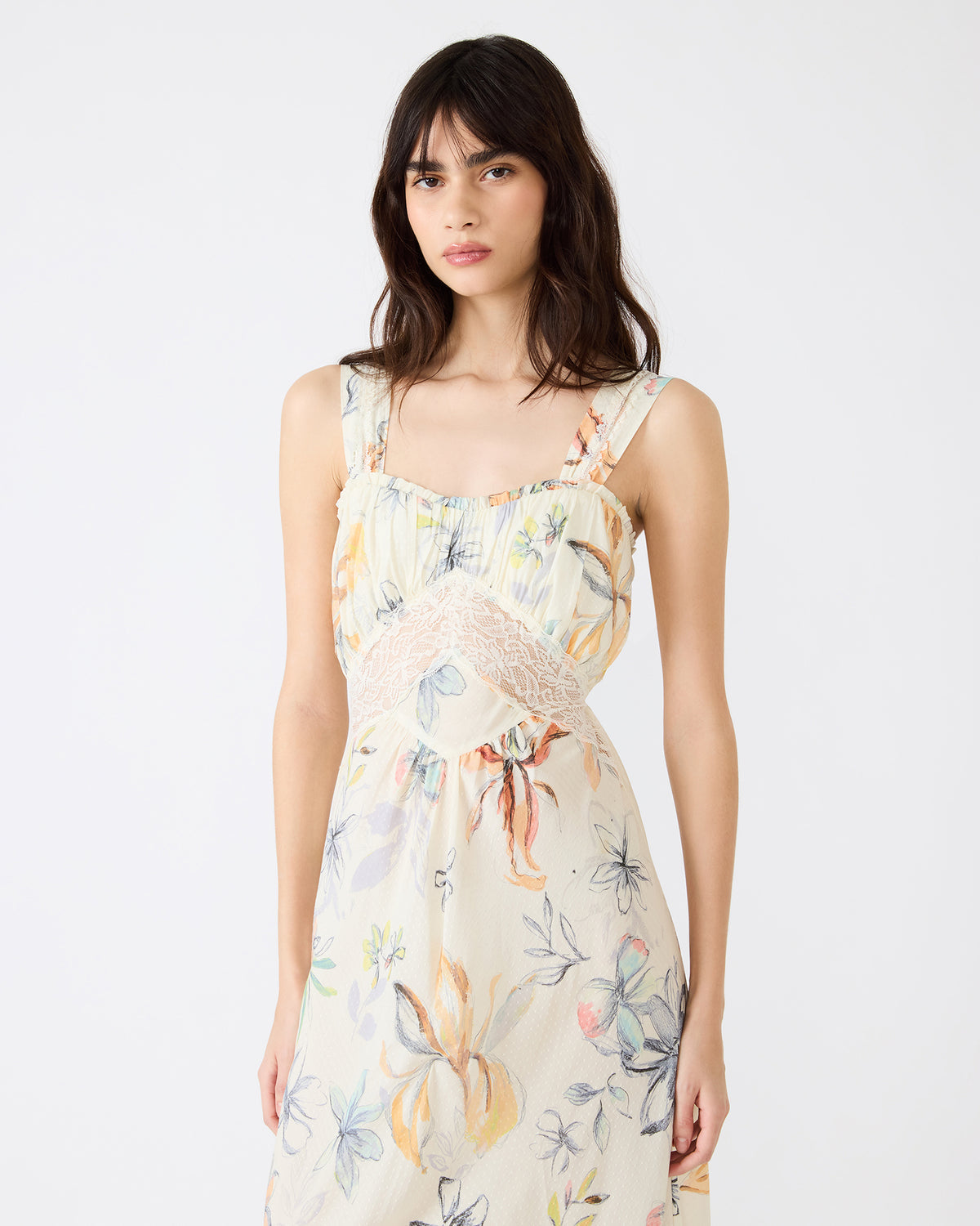 ALEXUS Vintage Ivory Flowy Lace Trim Flowy Women's Maxi Dress | Steve Madden on Sale