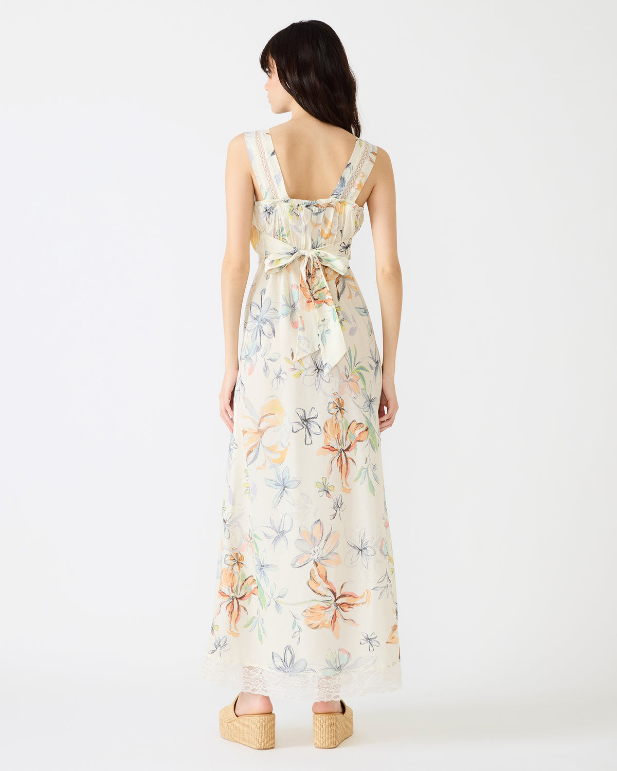 ALEXUS Vintage Ivory Flowy Lace Trim Flowy Women's Maxi Dress | Steve Madden on Sale