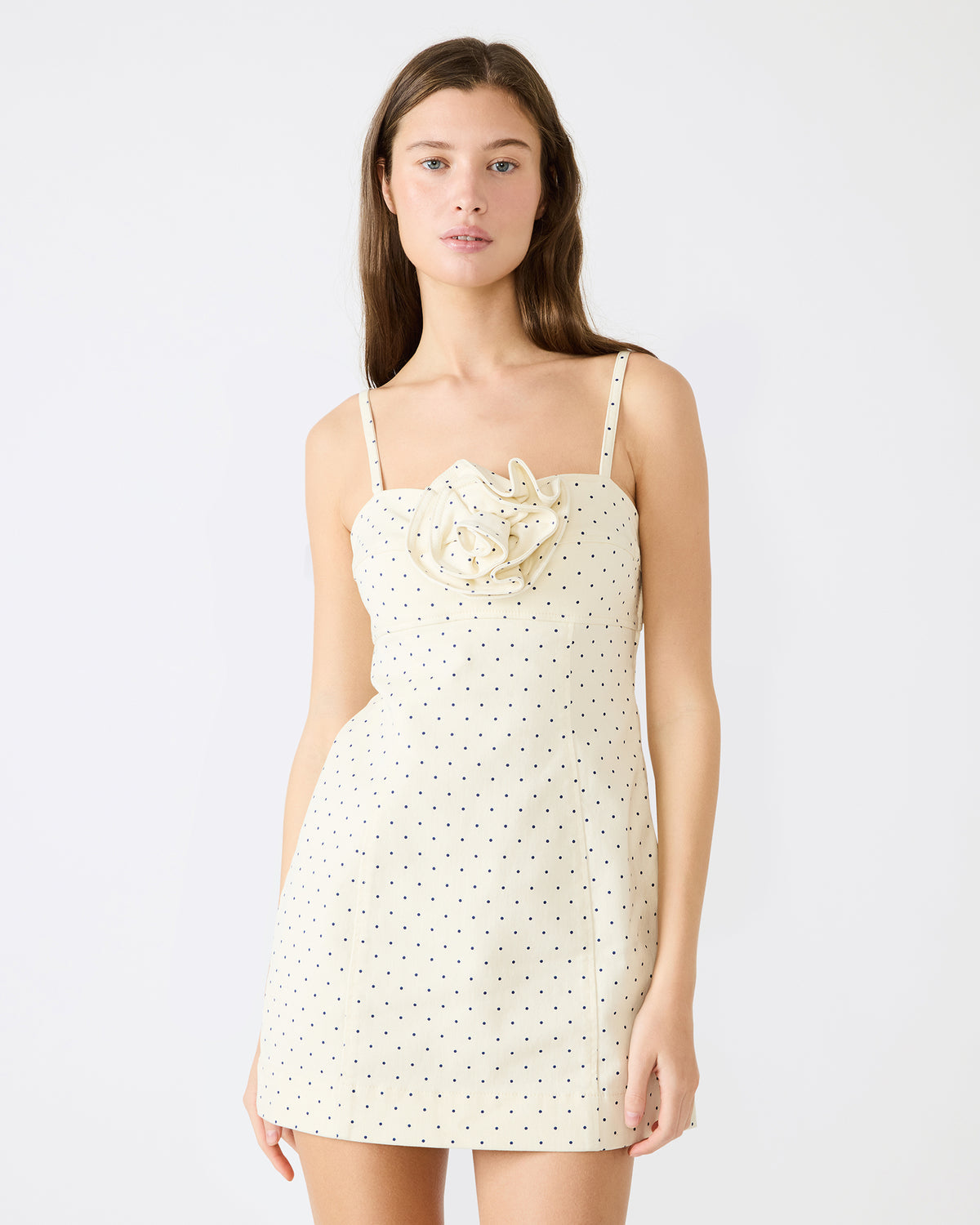 PEONY Pristine Ivory Mini Denim Polka Dot Women's Dress | Steve Madden discount