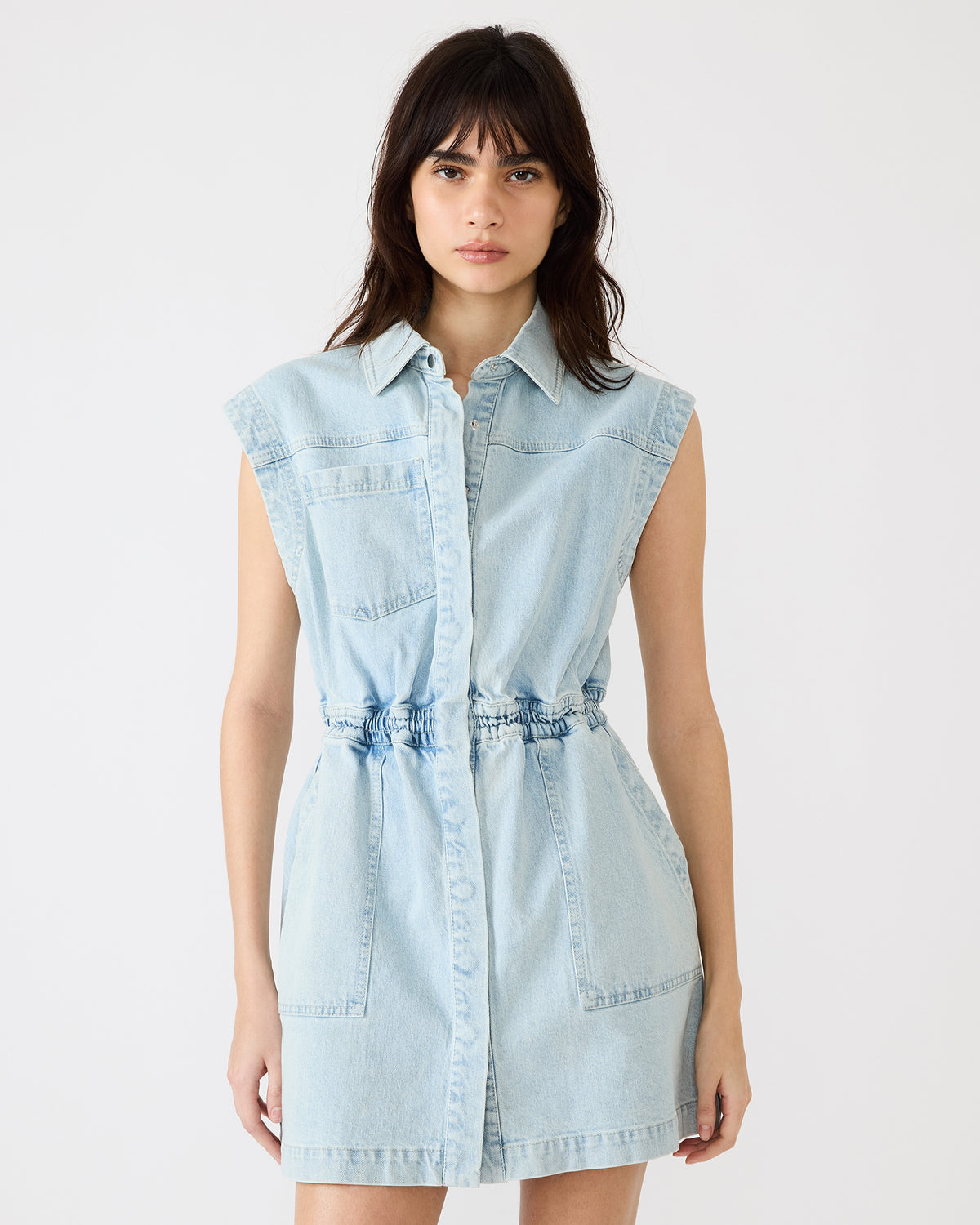 ROBBIE Aruba Blue Denim Zip-Up Collared Women's MinI Dress | Steve Madden online