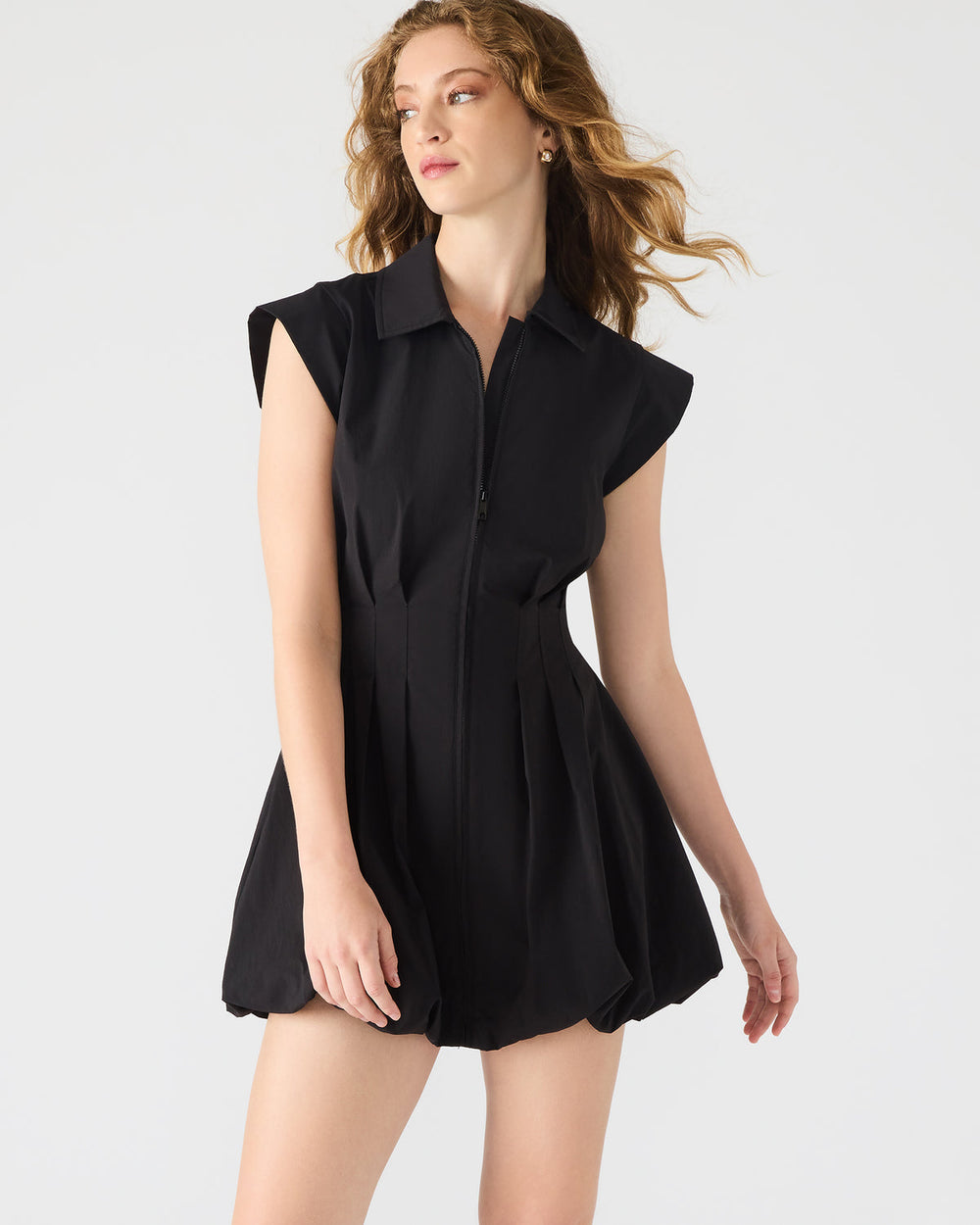 DYANNE Black Women's Zip-Front Bubble-Hem Dress | Steve Madden US