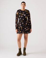 BLISS Black Ditsy Floral Long-Sleeved Floral Print Mesh Sheer Mini Women's Dress | Steve Madden outlet