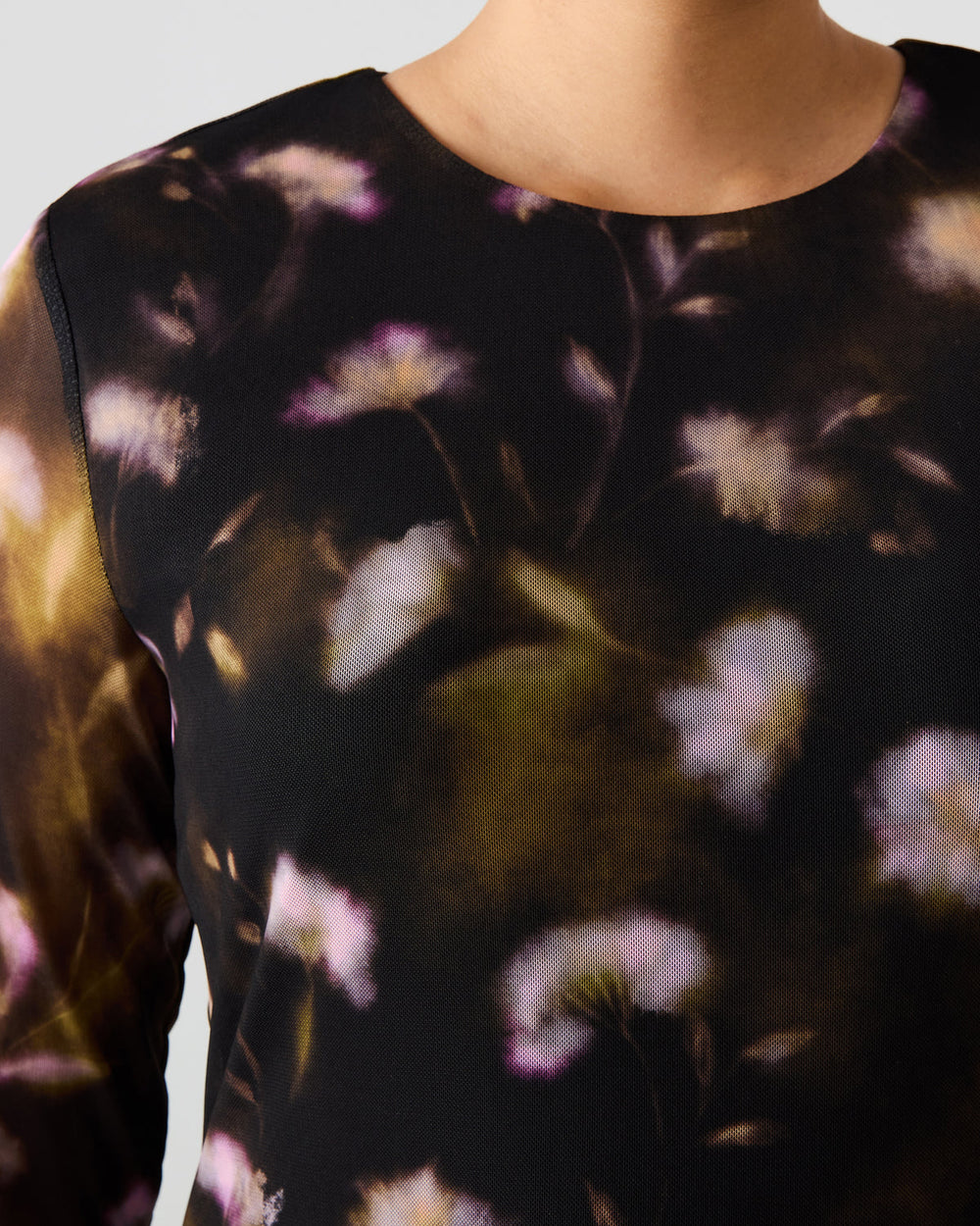BLISS Black Ditsy Floral Long-Sleeved Floral Print Mesh Sheer Mini Women's Dress | Steve Madden outlet