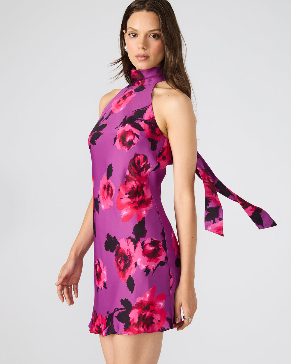 LARA Rosette Pink Halter Mini Floral Print Women's Dress | Steve Madden on Sale