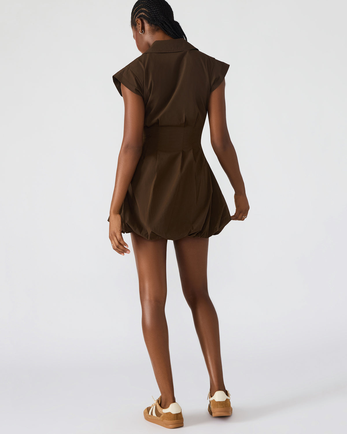 DYANNE Dark Espresso Women's Zip-Front Bubble-Hem Dress | Steve Madden near me