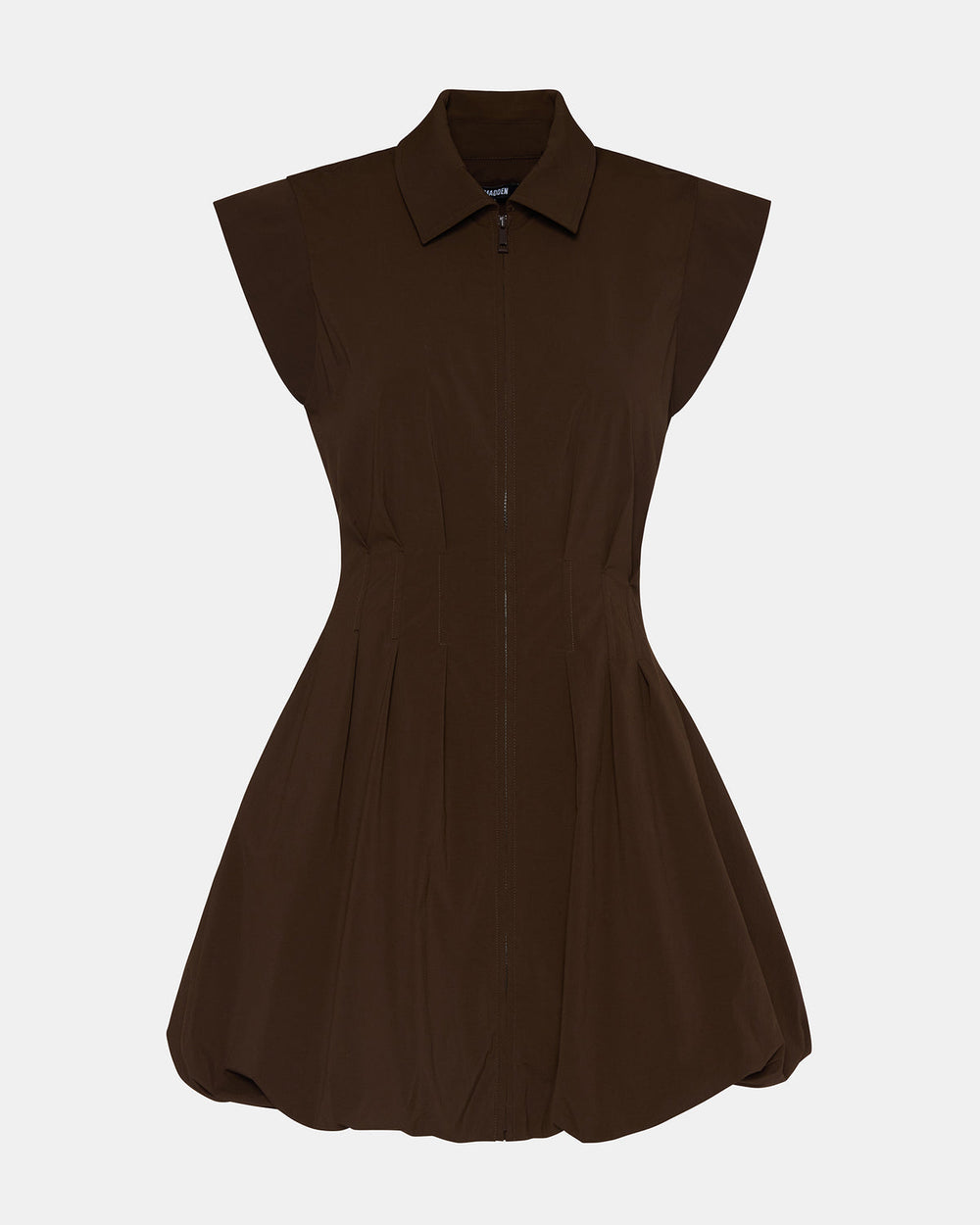 DYANNE Dark Espresso Women's Zip-Front Bubble-Hem Dress | Steve Madden near me