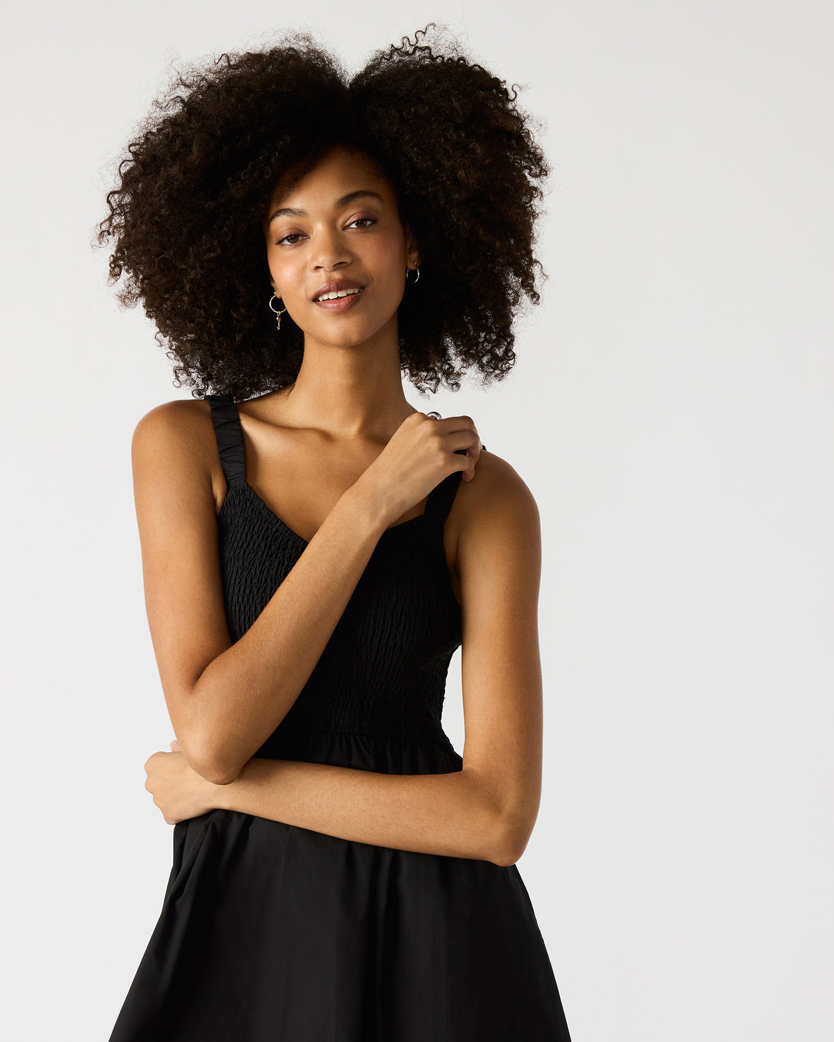 FLEUR Black Flowy Smocked Midi Women's Dress | Steve Madden discount