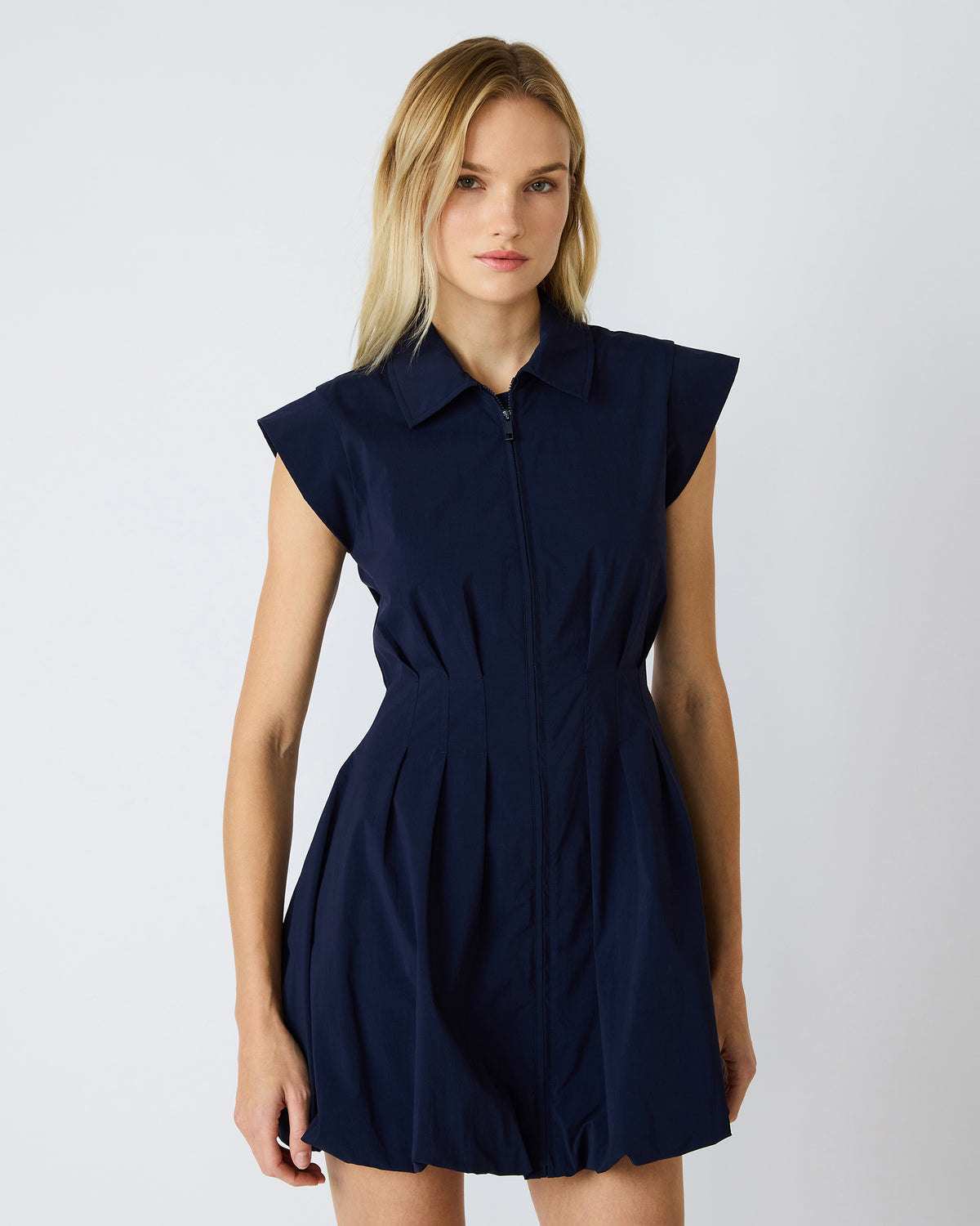 DYANNE Marine Women's Zip-Front Bubble-Hem Dress | Steve Madden online