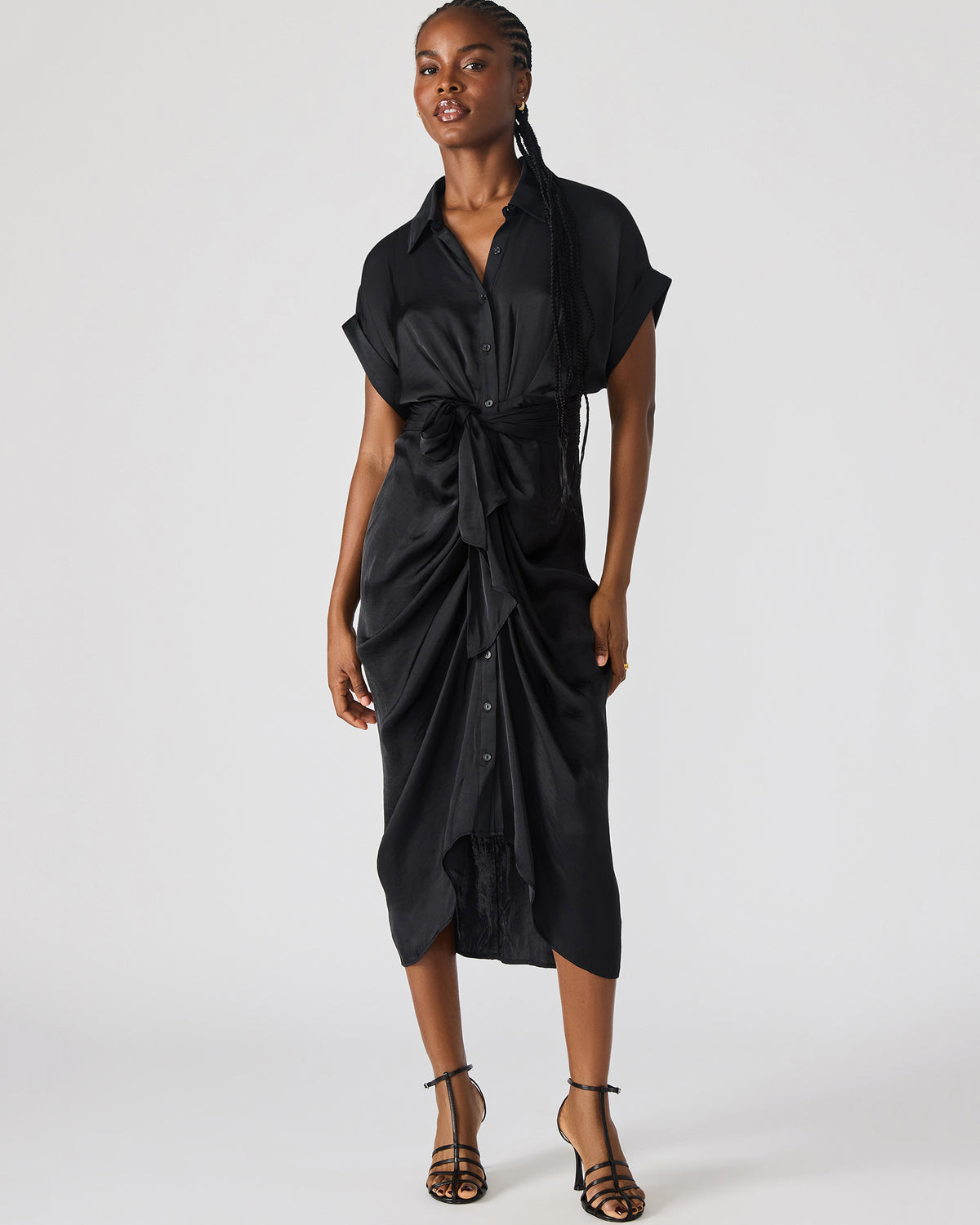 TORI Black Button Up Collared Midi Dress | Steve Madden outlet