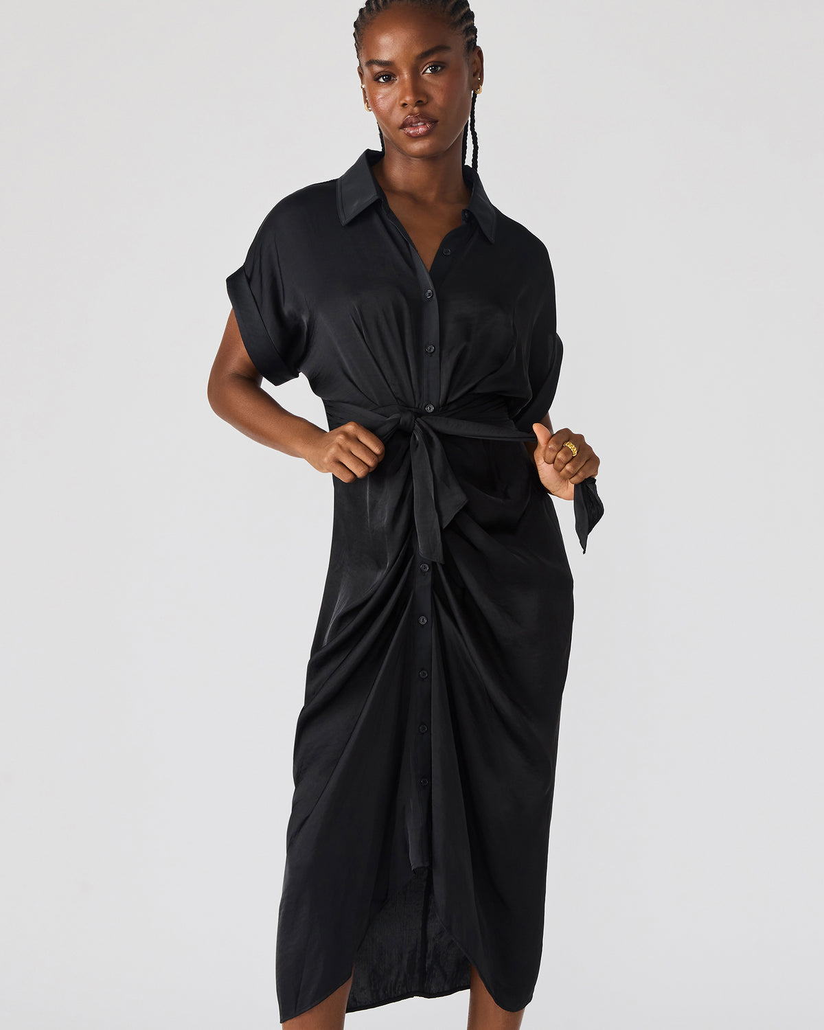 TORI Black Button Up Collared Midi Dress | Steve Madden outlet