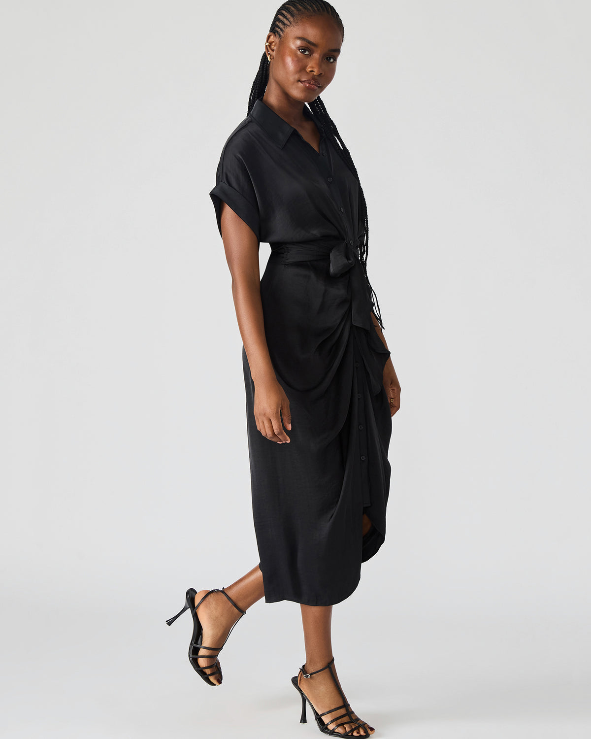 TORI Black Button Up Collared Midi Dress | Steve Madden outlet
