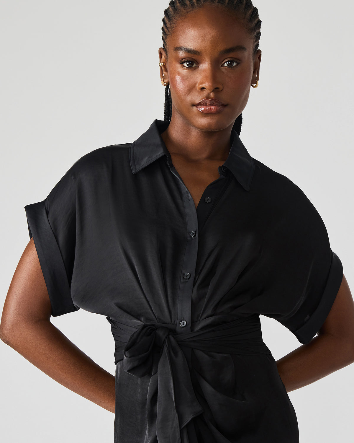 TORI Black Button Up Collared Midi Dress | Steve Madden outlet