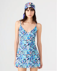 SHEILA Teal Paisley Sleeveless V-Neckline Printed Slip Mini Women's Dress | Steve Madden for Sale