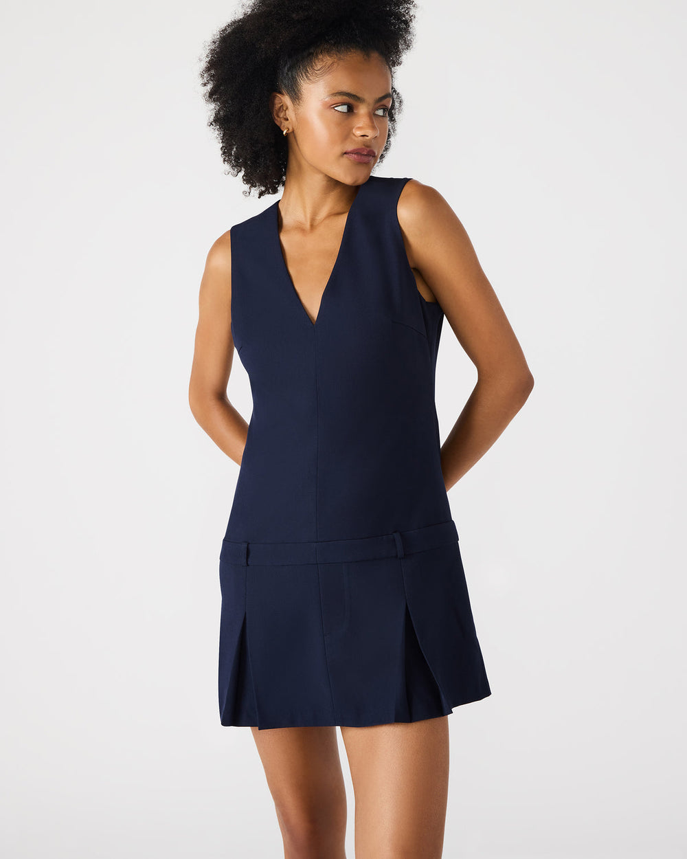 HENLEY Midnight Sleeveless V-neck Mini Pleated Women's Dress | Steve Madden on Sale