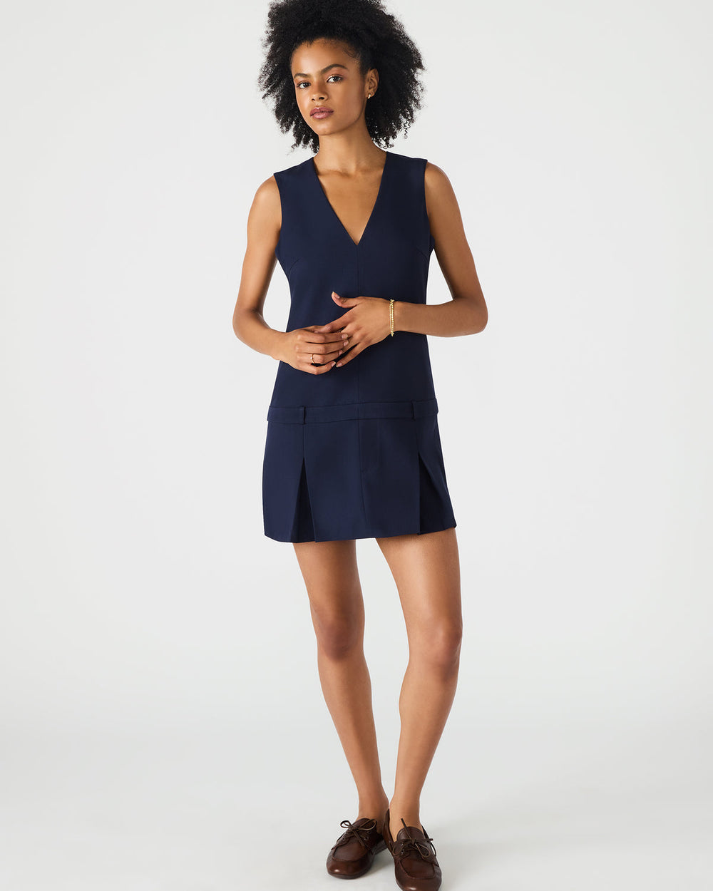 HENLEY Midnight Sleeveless V-neck Mini Pleated Women's Dress | Steve Madden on Sale