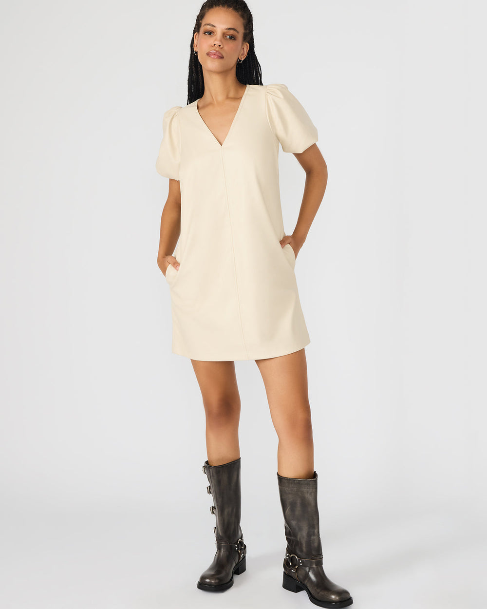 TILLY Bone Short-Sleeved Faux Leather Women's Dress | Steve Madden outlet