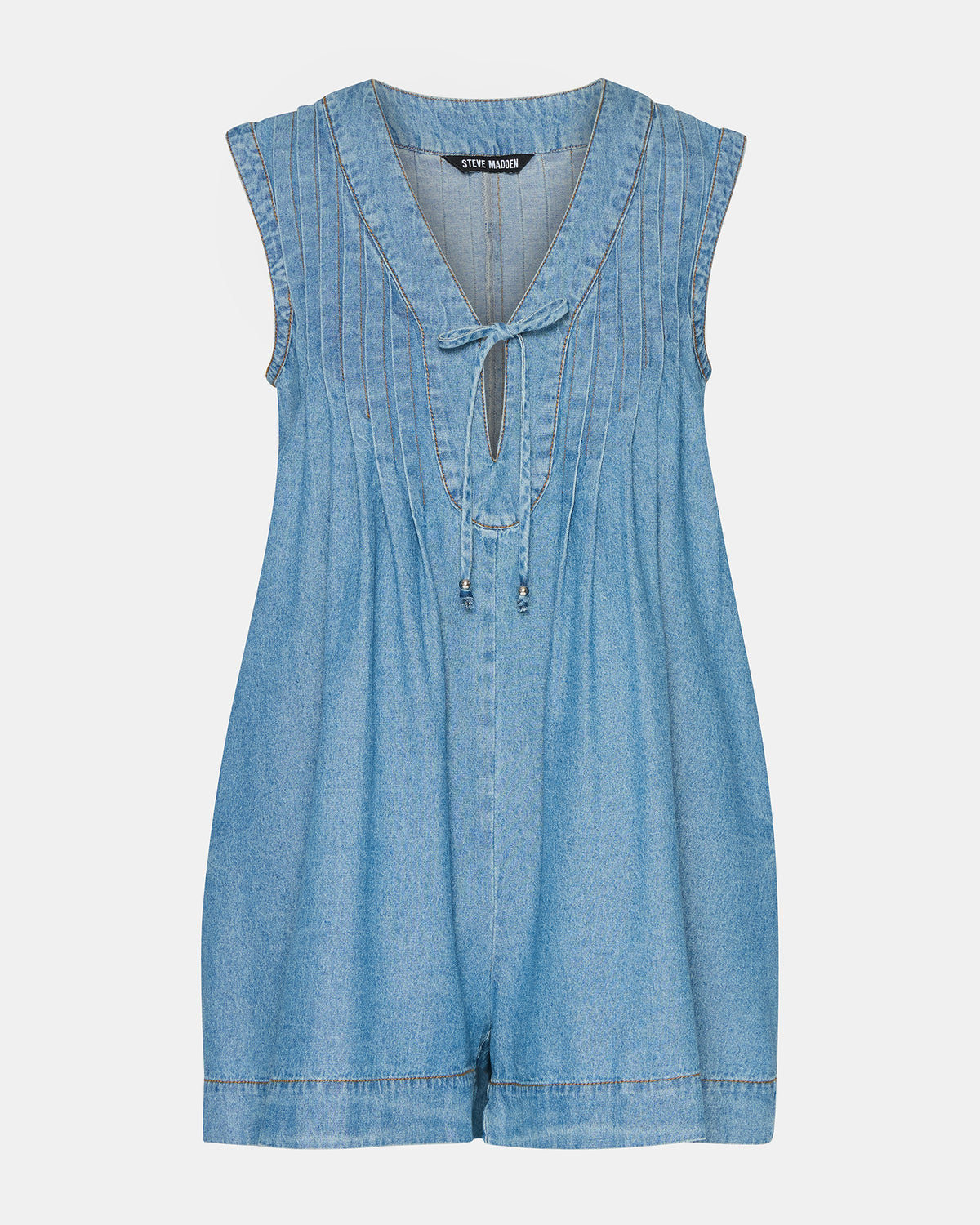MICK Denim Pull-On Tie-Front Women's Romper | Steve Madden on Sale