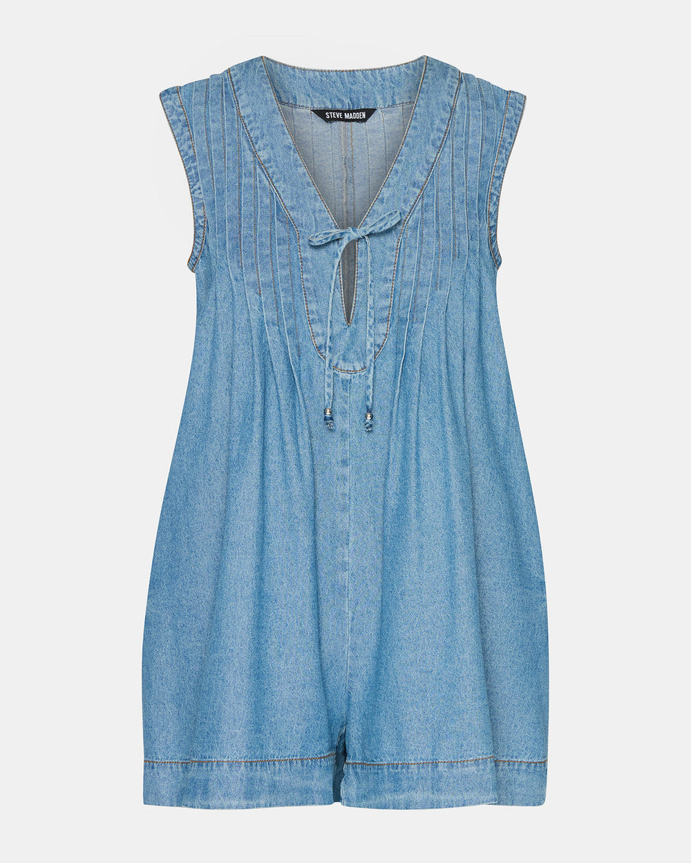 MICK Denim Pull-On Tie-Front Women's Romper | Steve Madden on Sale