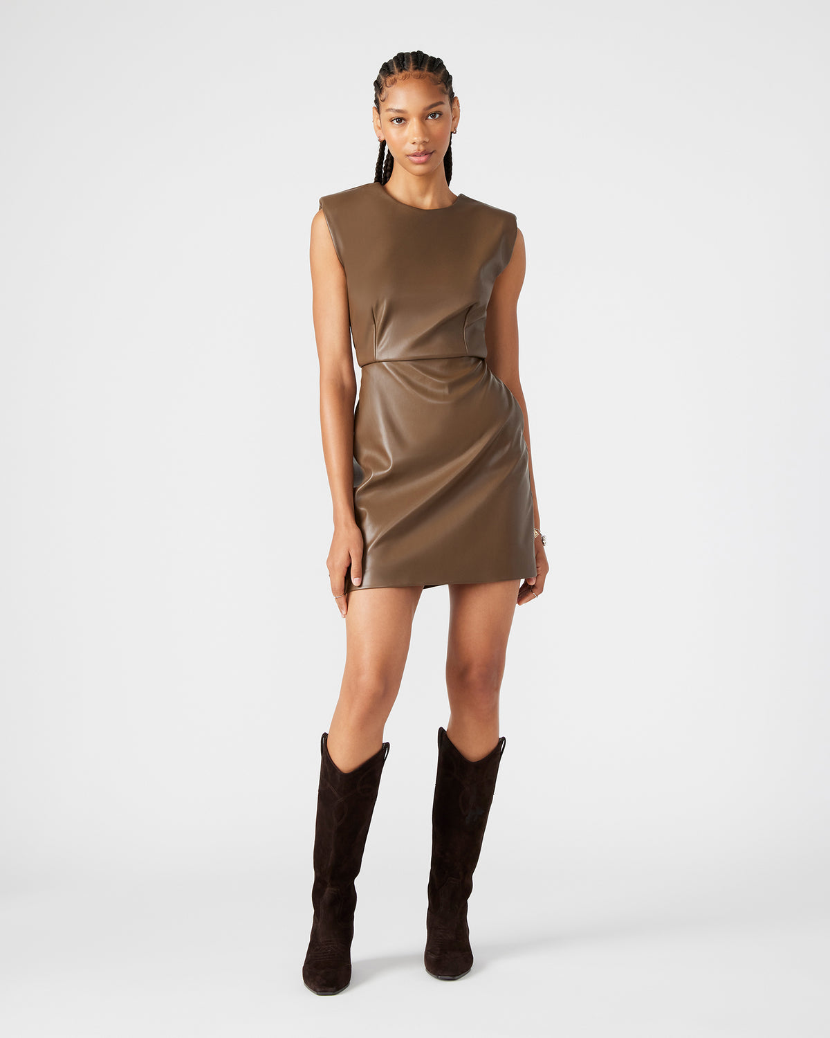 BELEN Brown Women's Shoulder Pad Mini Dress | Steve Madden discount