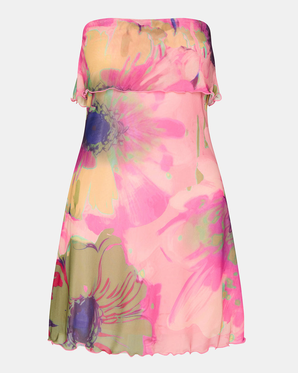 BRYAR Multi Strapless Flowy Mesh Overlay Floral Print Mini Women's Dress | Steve Madden US
