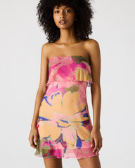 BRYAR Multi Strapless Flowy Mesh Overlay Floral Print Mini Women's Dress | Steve Madden US