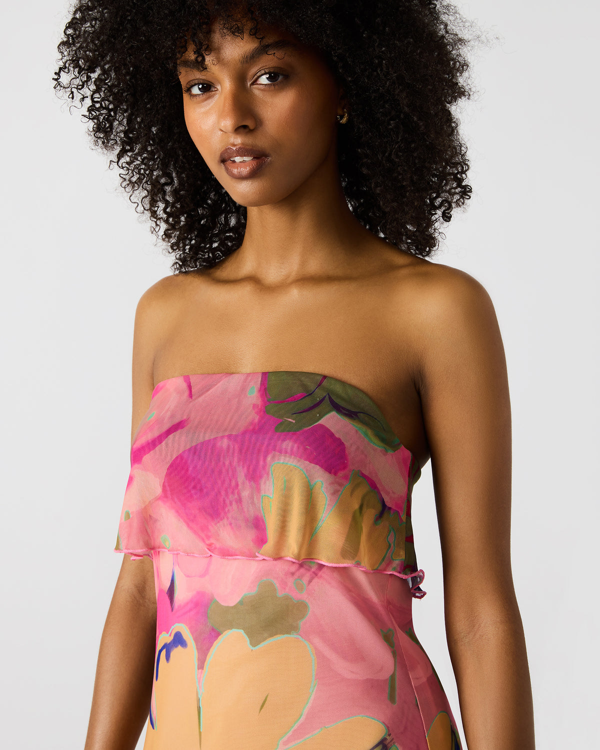 BRYAR Multi Strapless Flowy Mesh Overlay Floral Print Mini Women's Dress | Steve Madden US