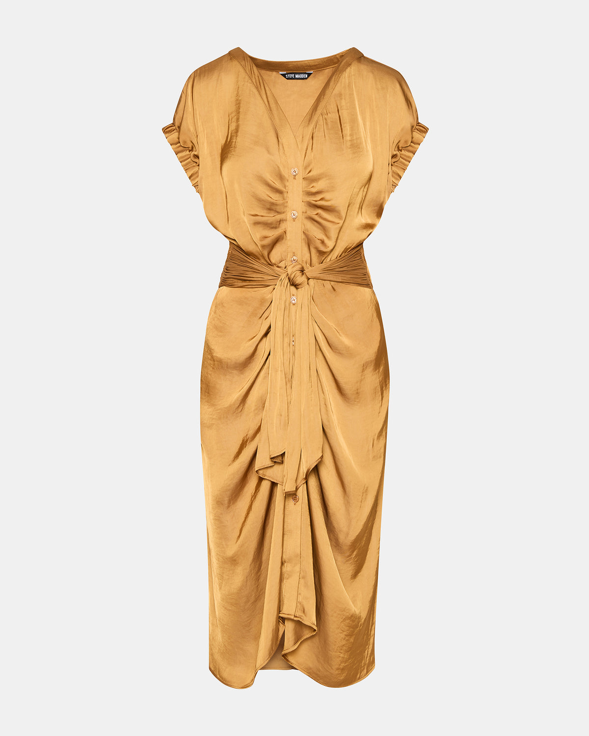 BRUNO Caramel Women's Button-Up Short-Sleeved Midi Dress | Steve Madden on Sale