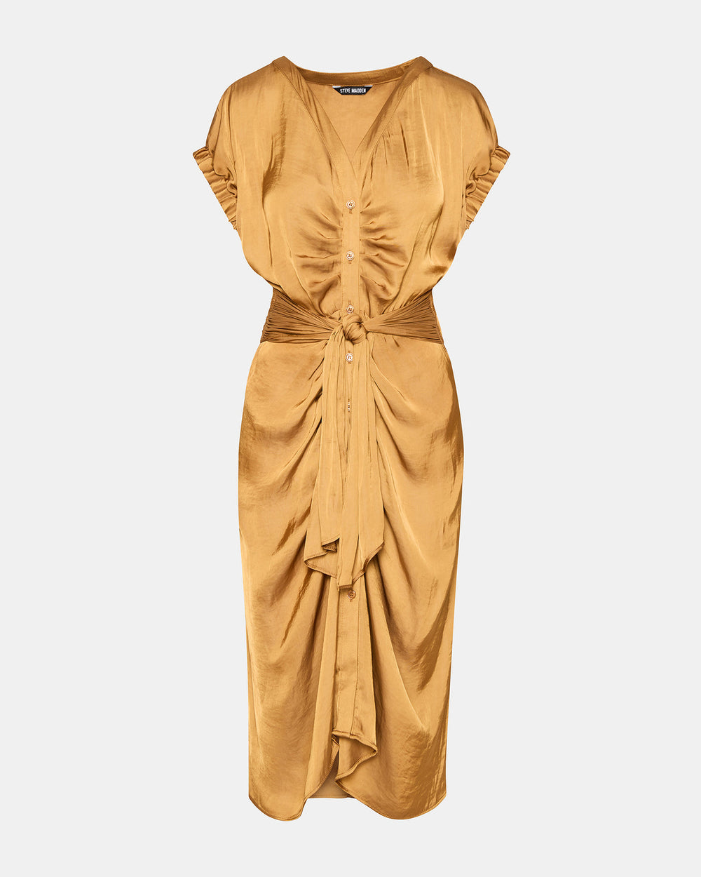BRUNO Caramel Women's Button-Up Short-Sleeved Midi Dress | Steve Madden on Sale